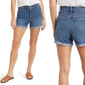 Madewell Cuffed Raw Hem High Rise Denim Shorts Lemoyne Wash Blue Size 24 NWT